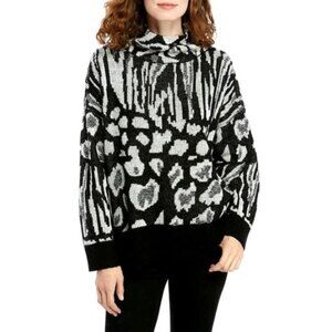Animal Print Jacquard Funnel Neck Sweater Size  M New Directions *